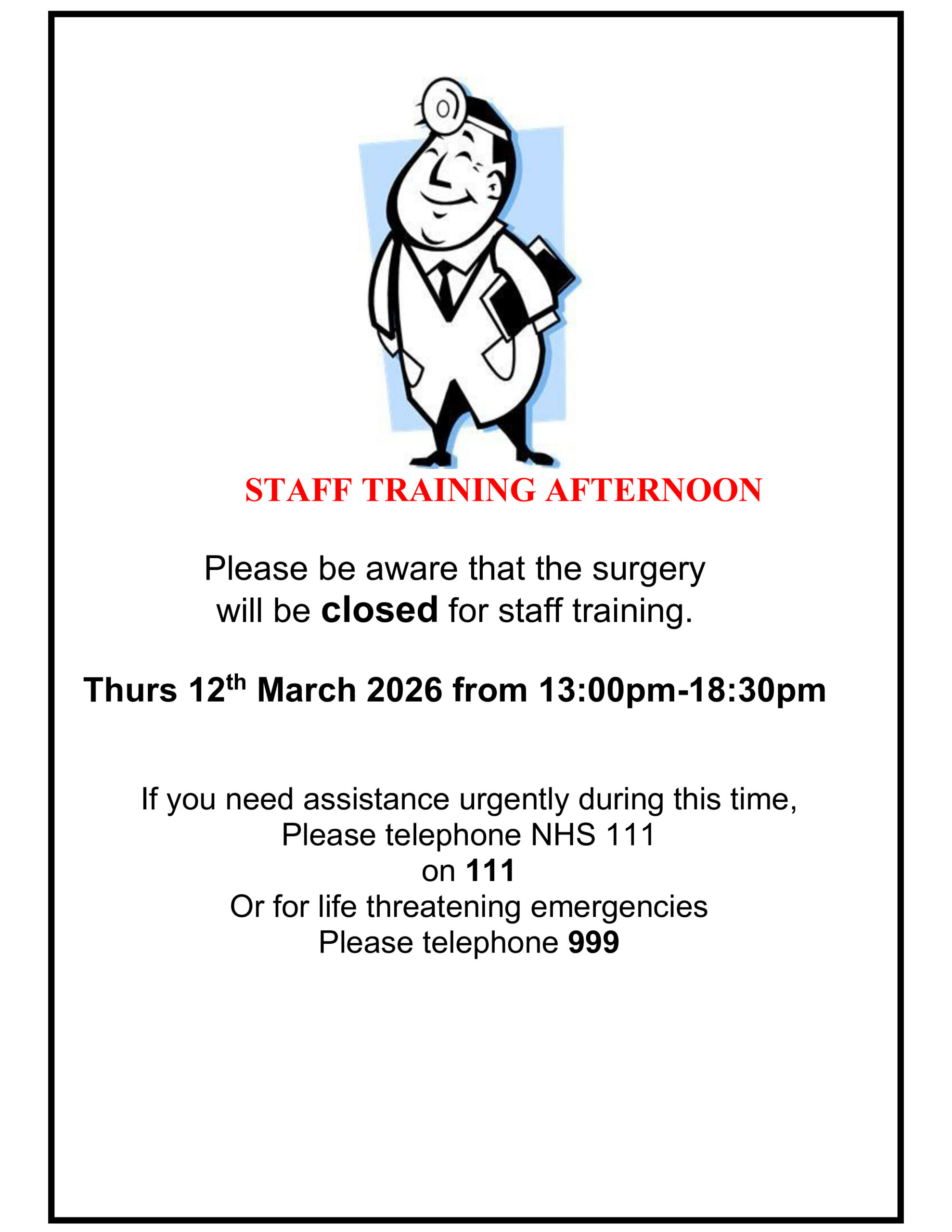 Staff Training Afternoon – Thursday 12th March 2026 13:00pm-18:30pm